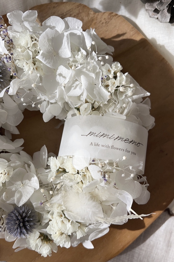 ルリタマアザミと紫陽花のまんまるリース