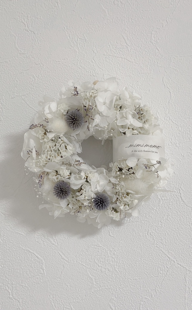 ルリタマアザミと紫陽花のまんまるリース