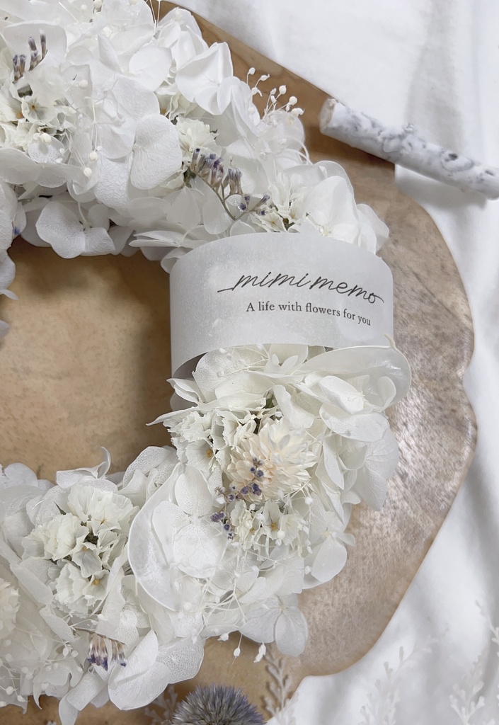 桃色千日紅と紫陽花のまんまるリース