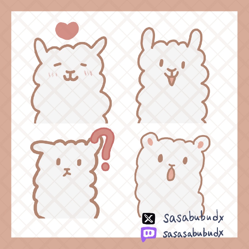 かわいいアルパカスタンプセット(4枚)｜Cute Alpaca Stickers Pack（4pcs）