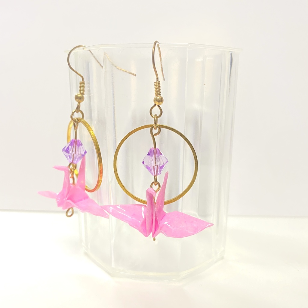 【SALE/セール品】折り紙・折り鶴ピアス – 平和と幸運の象徴 和風 幾何学 折り紙 上品 冬 雪の結晶 ハンドメイドアクセサリー Origami Crane Snow 桜梅桃李 OU_BAI_TOU_RI