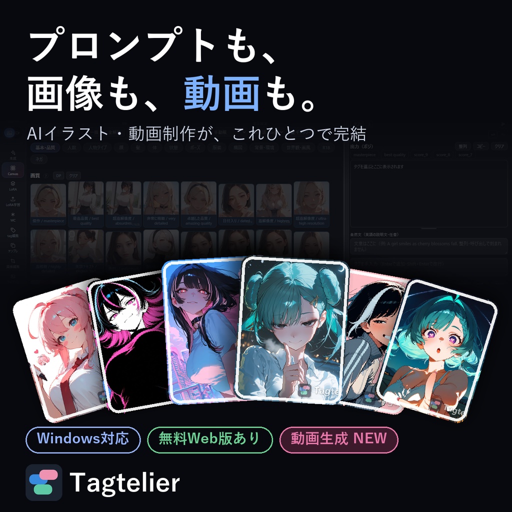 Tagtelier｜AIイラストのプロンプトをクリックで組み立て・生成・管理するデスクトップアプリ