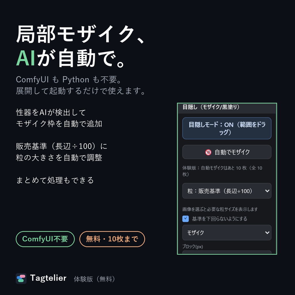 AIが局部を自動検出してモザイク(無料)|Tagtelier 体験版
