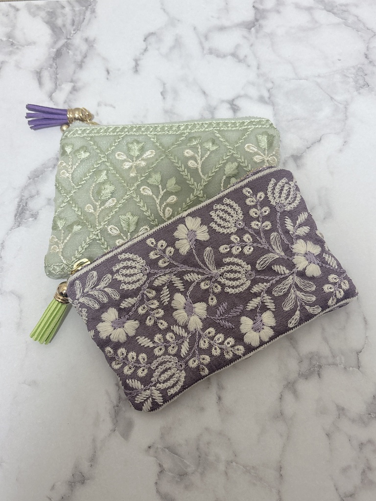 インド刺繍リボンミニポーチ(グリーン)