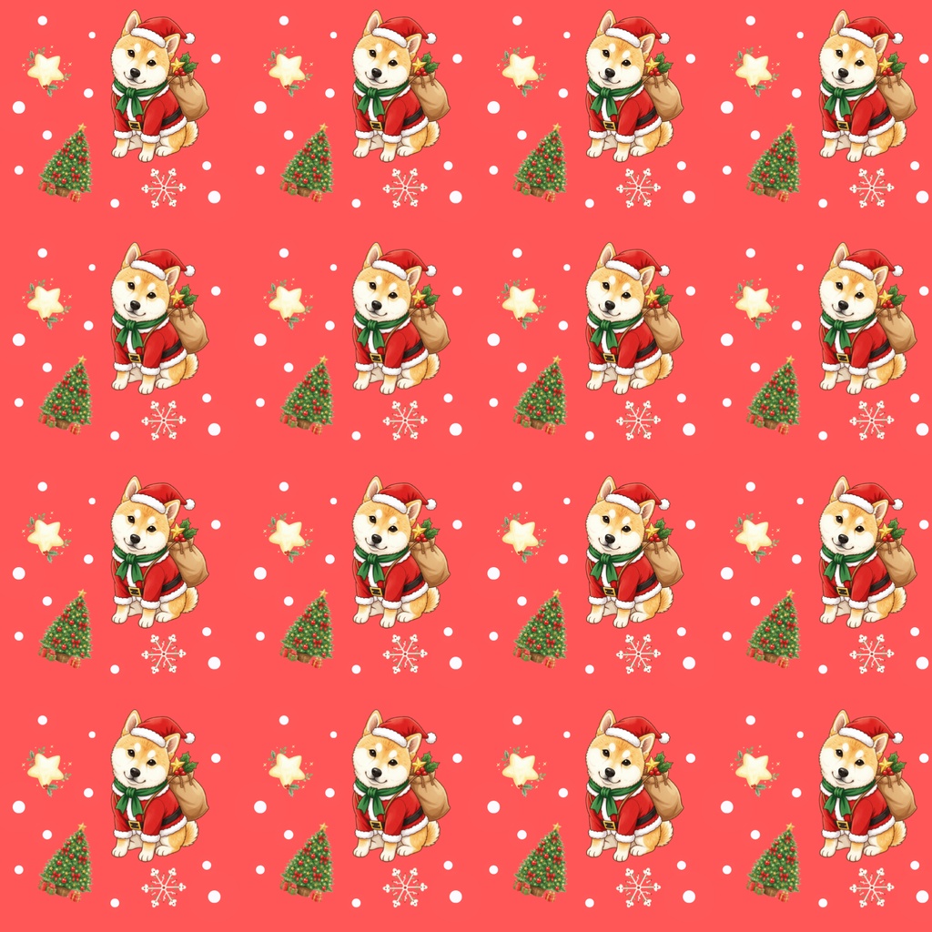 【デジタルペーパー】Christmas 赤 まめしば 犬柄『豆柴ころころシリーズ』 サンタ赤豆柴犬のクリスマス柄 4種セット