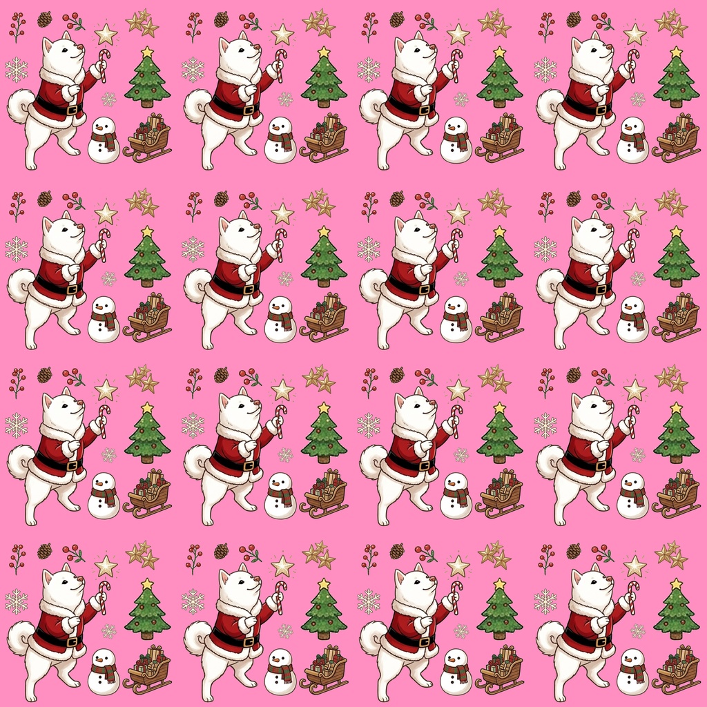 【デジタルペーパー】Christmas 白 まめしば 犬柄『豆柴ころころシリーズ』 サンタ白 豆柴犬のクリスマス柄 4種セット