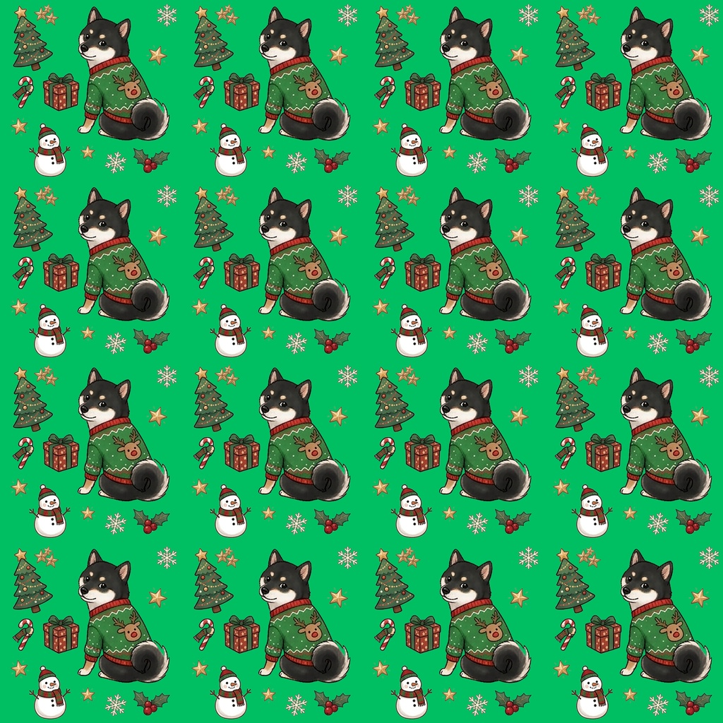 【デジタルペーパー】Christmas 黒まめしば 犬柄『豆柴ころころシリーズ』 サンタ黒豆柴犬のクリスマス柄 4種セット
