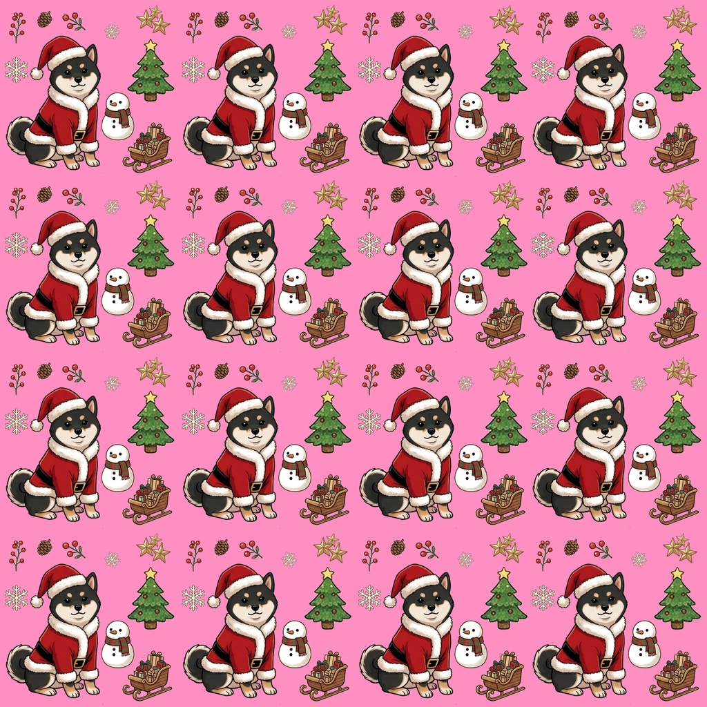 【デジタルペーパー】Christmas 黒まめしば 犬柄『豆柴ころころシリーズ』 サンタ黒豆柴犬のクリスマス柄 4種セット