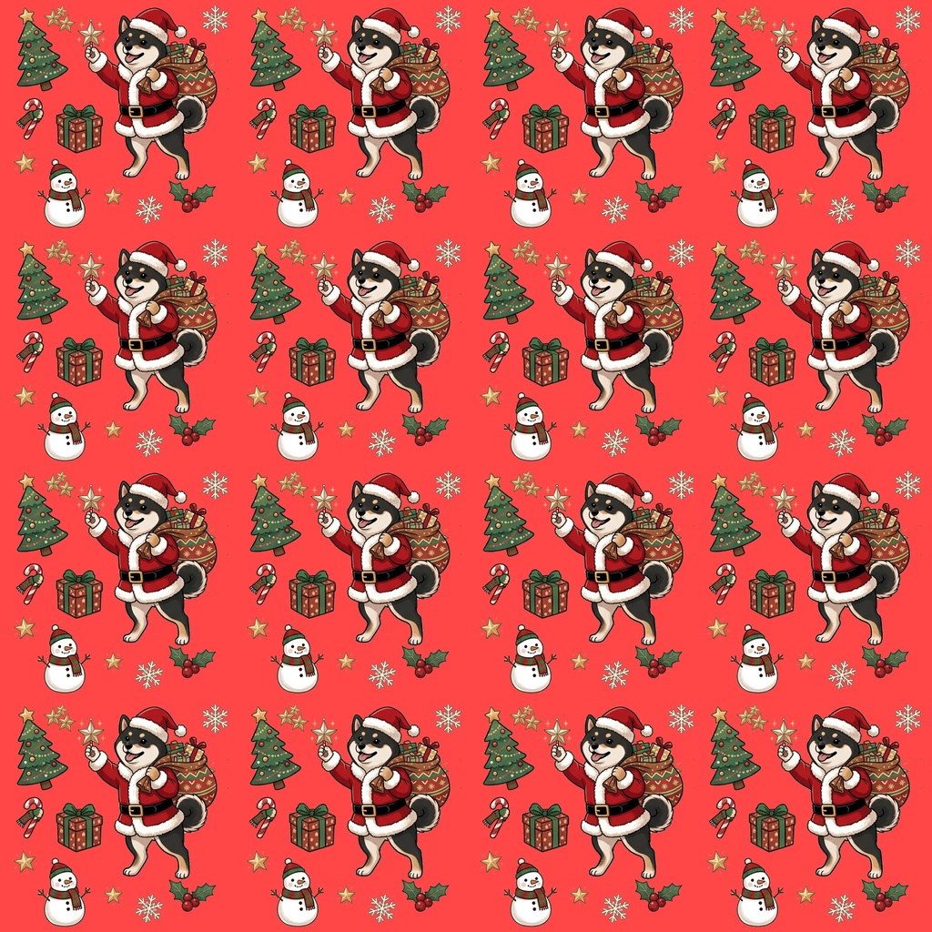 【デジタルペーパー】Christmas 黒まめしば 犬柄『豆柴ころころシリーズ』 サンタ黒豆柴犬のクリスマス柄 4種セット