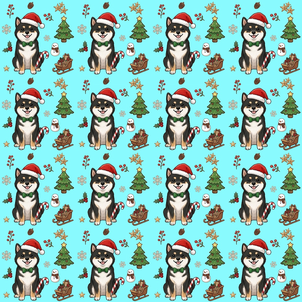 【デジタルペーパー】Christmas 黒まめしば 犬柄『豆柴ころころシリーズ』 サンタ黒豆柴犬のクリスマス柄 4種セット