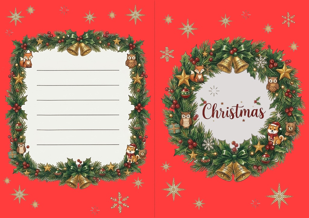 【印刷して作るクリスマスカード】立体クリスマスツリーのペーパークラフト|手作りカード・デジタルデータ 赤豆しば『豆柴ころころシリーズ』