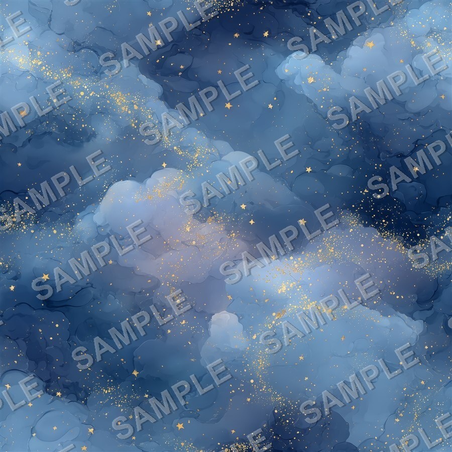 紺×ゴールド 星と月のシームレスパターン12種|Celestial Chic Vol.1 Midnight Gold