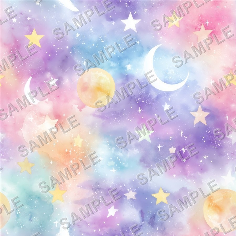 レインボー×パステル 雲と星と月のシームレスパターン12種|Pastel Celestial Vol.1 Cotton Candy Sky