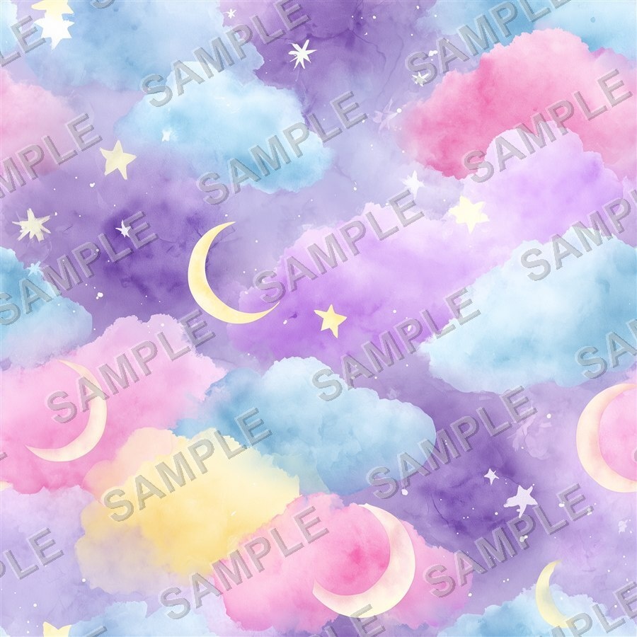 レインボー×パステル 雲と星と月のシームレスパターン12種|Pastel Celestial Vol.1 Cotton Candy Sky