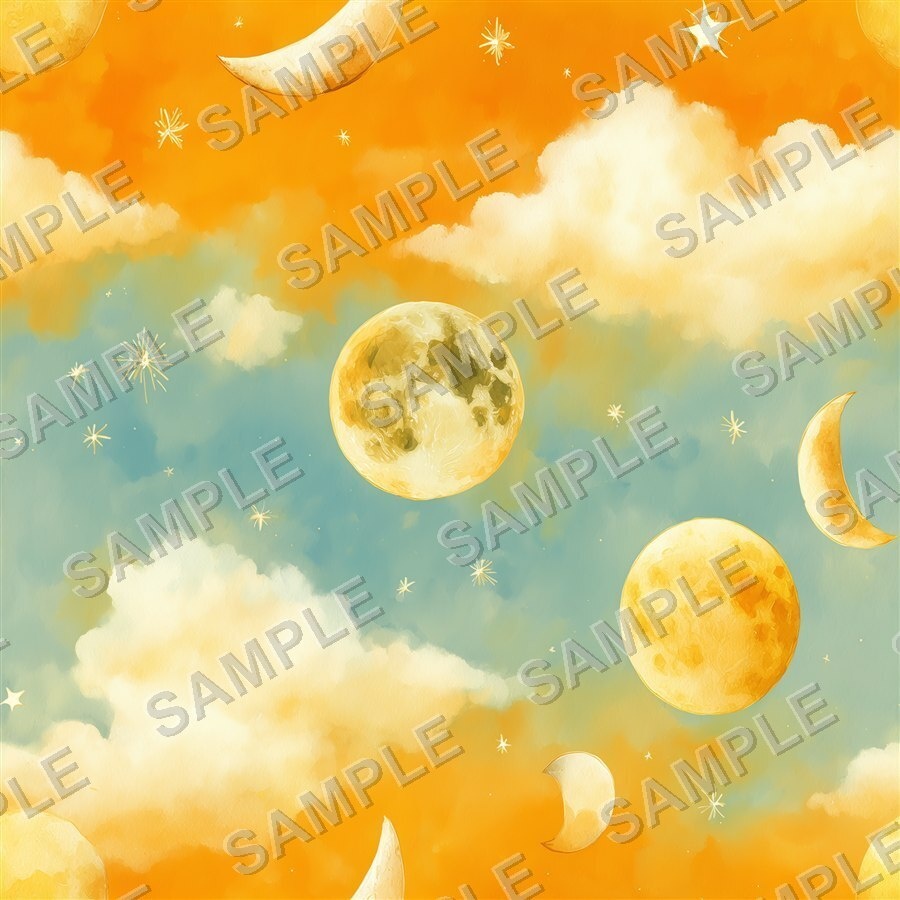 レインボー×パステル 雲と星と月のシームレスパターン12種|Pastel Celestial Vol.1 Cotton Candy Sky