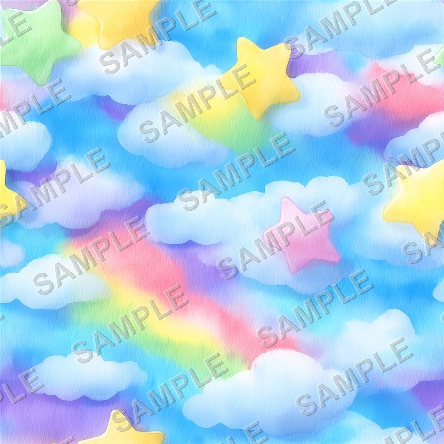 レインボー×パステル 雲と星と月のシームレスパターン12種|Pastel Celestial Vol.1 Cotton Candy Sky