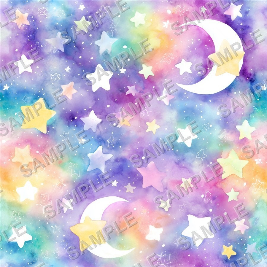 レインボー×パステル 雲と星と月のシームレスパターン12種|Pastel Celestial Vol.1 Cotton Candy Sky