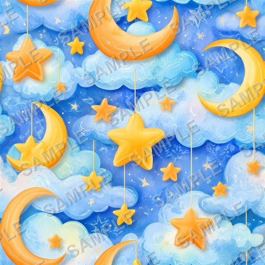 レインボー×パステル 雲と星と月のシームレスパターン12種|Pastel Celestial Vol.1 Cotton Candy Sky