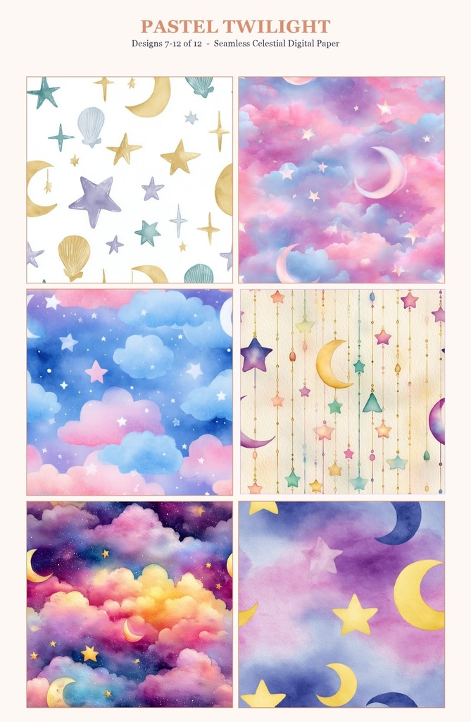 サンセットピンク×ゴールドの星と月柄12種|Pastel Celestial Vol.3 Pastel Twilight