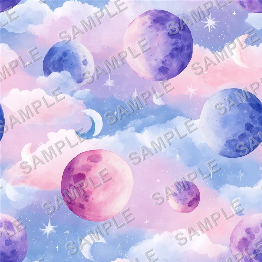 ラベンダー×ブルーの月と惑星と星柄12種|Pastel Celestial Vol.4 Lavender Dreams
