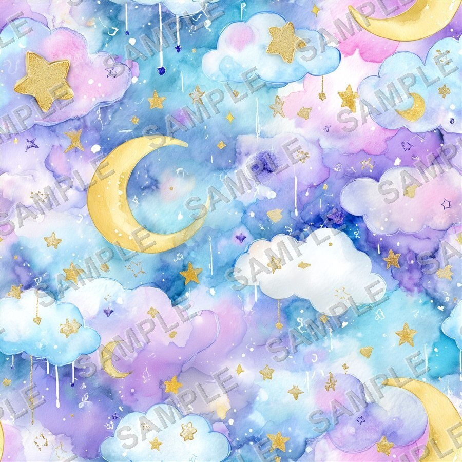 ラベンダー×ブルーの月と惑星と星柄12種|Pastel Celestial Vol.4 Lavender Dreams
