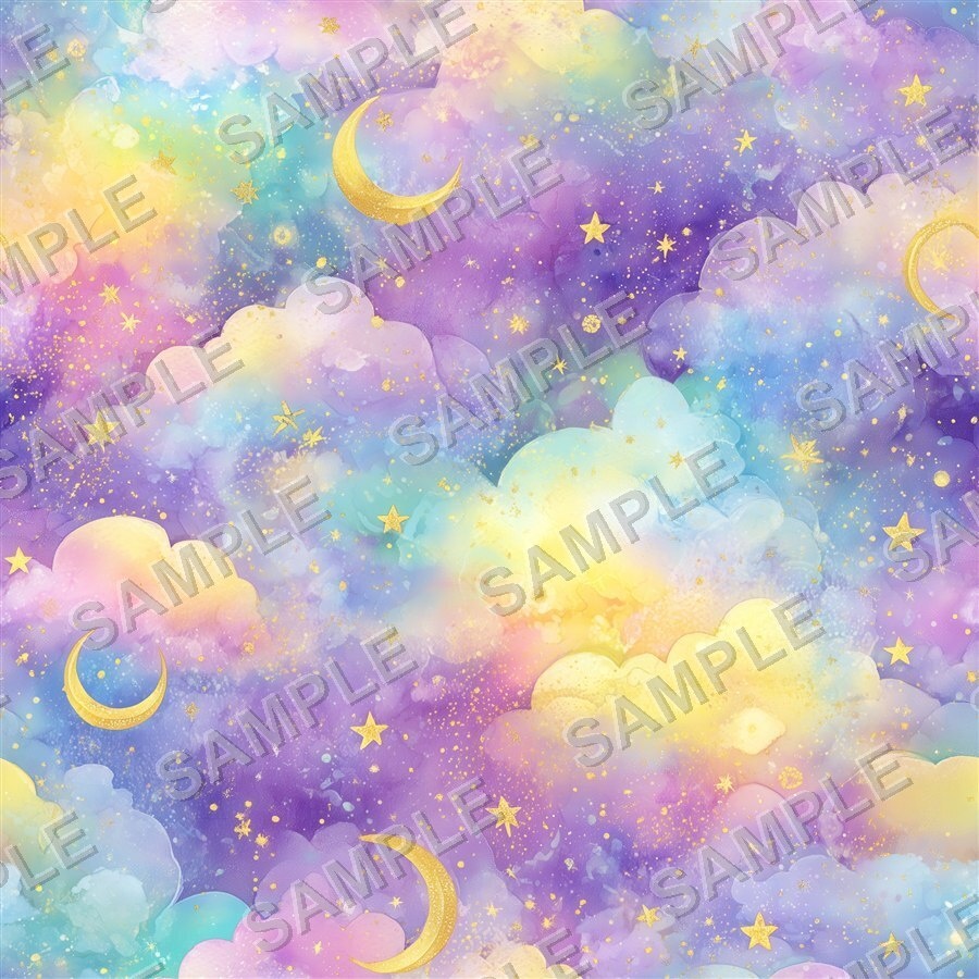 ラベンダー×ブルーの月と惑星と星柄12種|Pastel Celestial Vol.4 Lavender Dreams