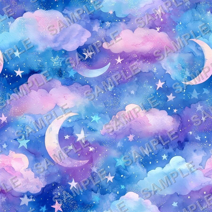 ラベンダー×ブルーの月と惑星と星柄12種|Pastel Celestial Vol.4 Lavender Dreams