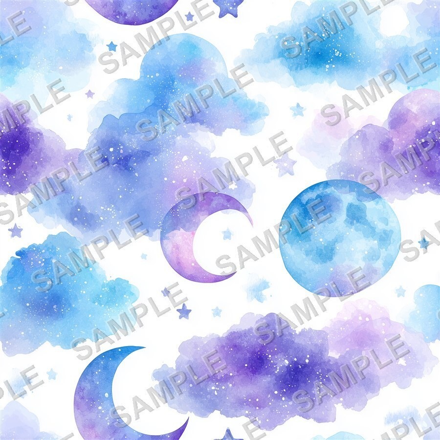 ラベンダー×ブルーの月と惑星と星柄12種|Pastel Celestial Vol.4 Lavender Dreams