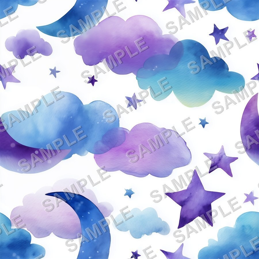 ラベンダー×ブルーの月と惑星と星柄12種|Pastel Celestial Vol.4 Lavender Dreams