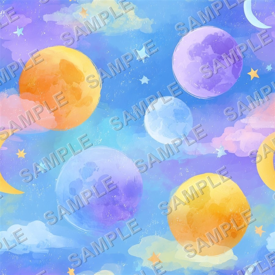 ラベンダー×ブルーの月と惑星と星柄12種|Pastel Celestial Vol.4 Lavender Dreams