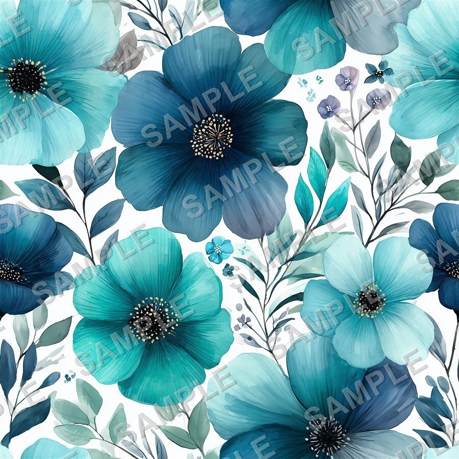 ティール×ブルーの大胆な花柄24種 │ BoldBlooms Vol.1 TealBlue