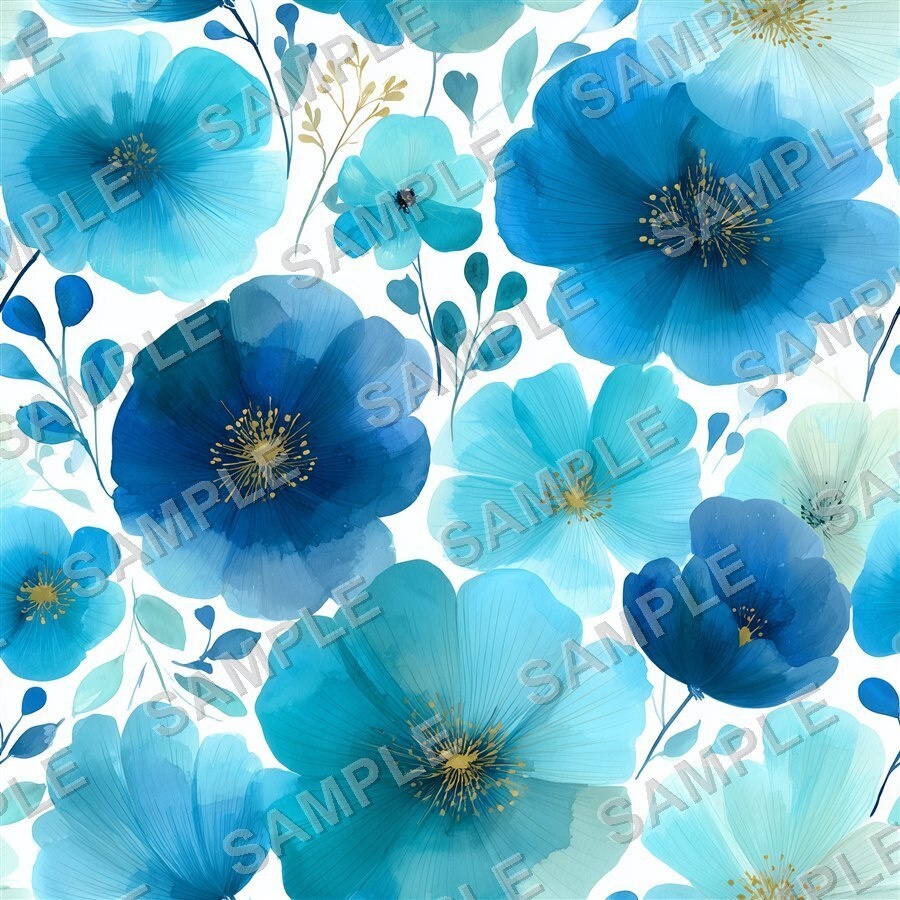 ティール×ブルーの大胆な花柄24種 │ BoldBlooms Vol.1 TealBlue