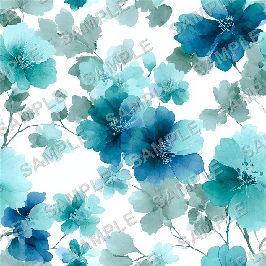 ティール×ブルーの大胆な花柄24種 │ BoldBlooms Vol.1 TealBlue