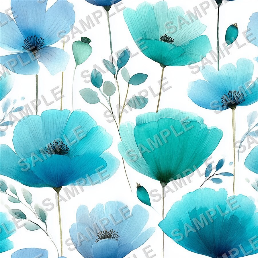ティール×ブルーの大胆な花柄24種 │ BoldBlooms Vol.1 TealBlue