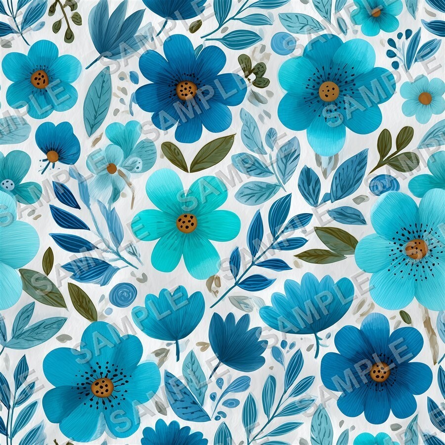 ティール×ブルーの大胆な花柄24種 │ BoldBlooms Vol.1 TealBlue