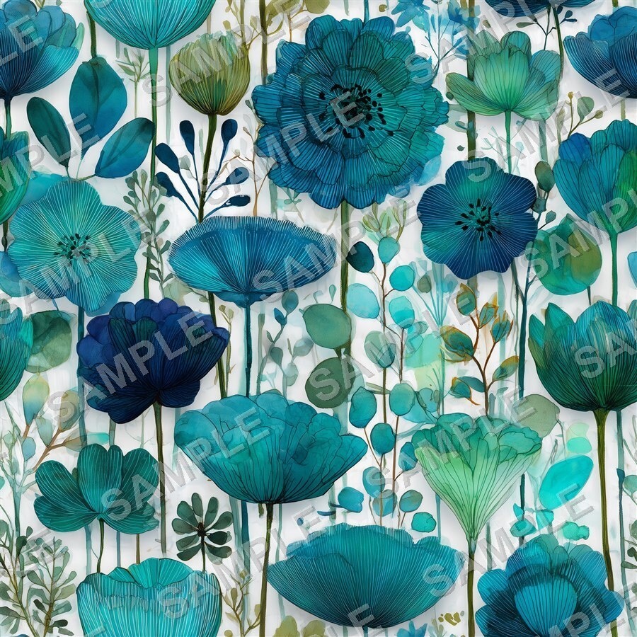 ティール×ブルーの大胆な花柄24種 │ BoldBlooms Vol.1 TealBlue