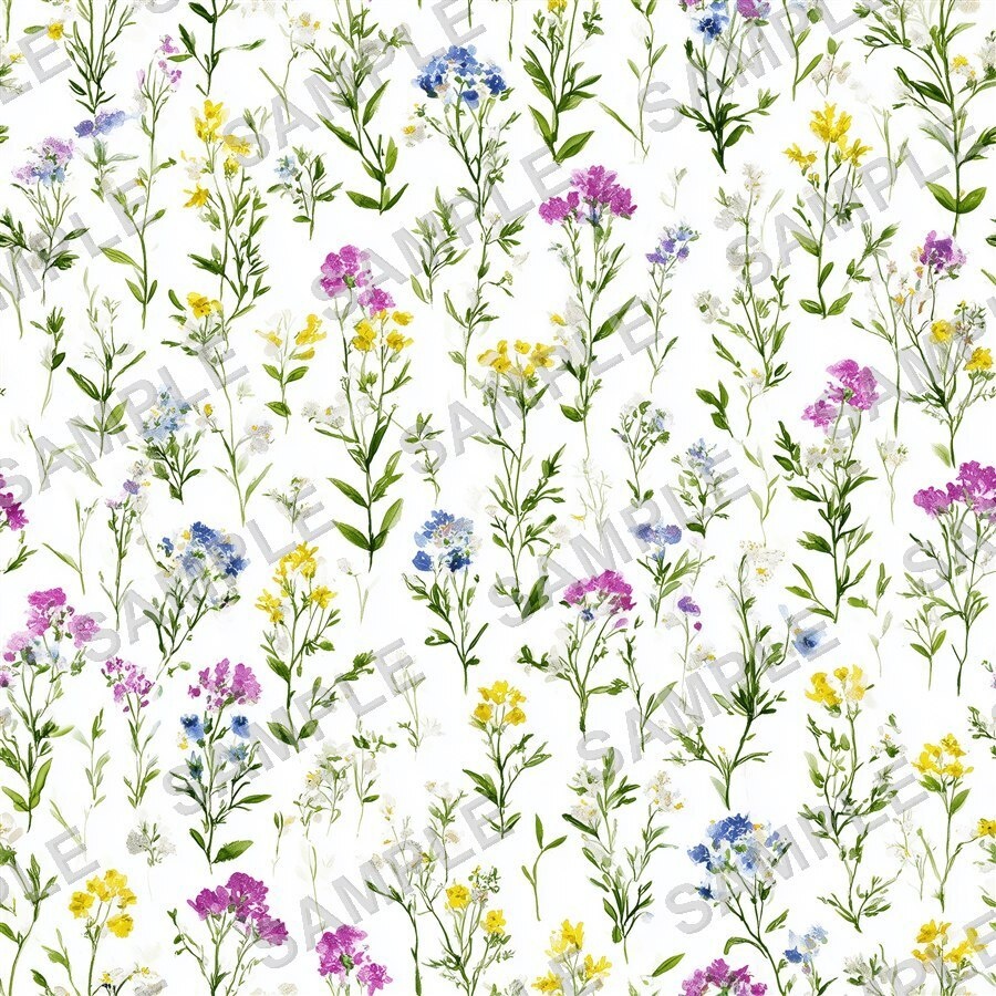 青×ピンクの野花メドウ柄24種│CottageMeadow Vol.1 SkyBlush