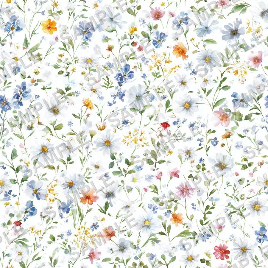 青×ピンクの野花メドウ柄24種│CottageMeadow Vol.1 SkyBlush