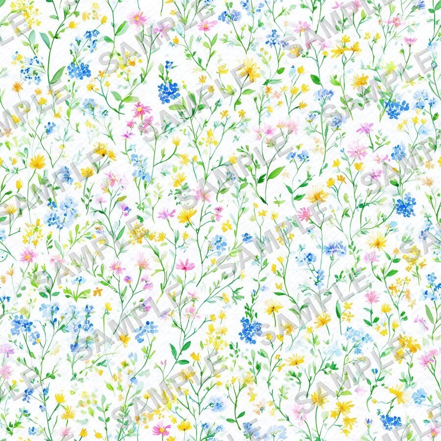青×ピンクの野花メドウ柄24種│CottageMeadow Vol.1 SkyBlush