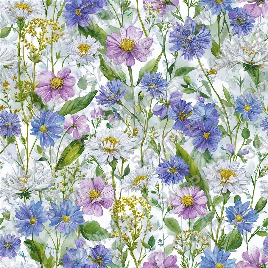 青×ピンクの野花メドウ柄24種│CottageMeadow Vol.1 SkyBlush