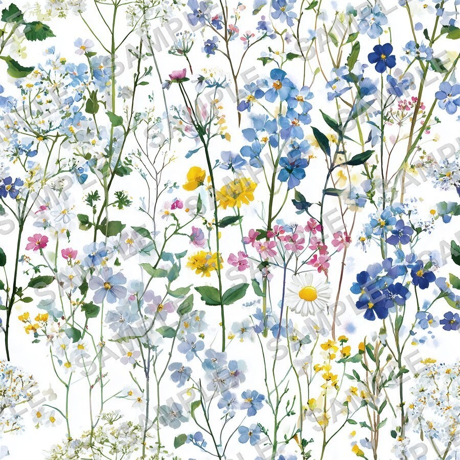 青×ピンクの野花メドウ柄24種│CottageMeadow Vol.1 SkyBlush