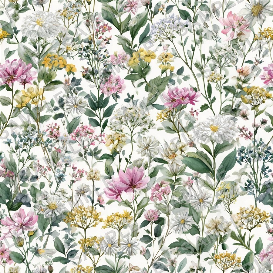 青×ピンクの野花メドウ柄24種│CottageMeadow Vol.1 SkyBlush