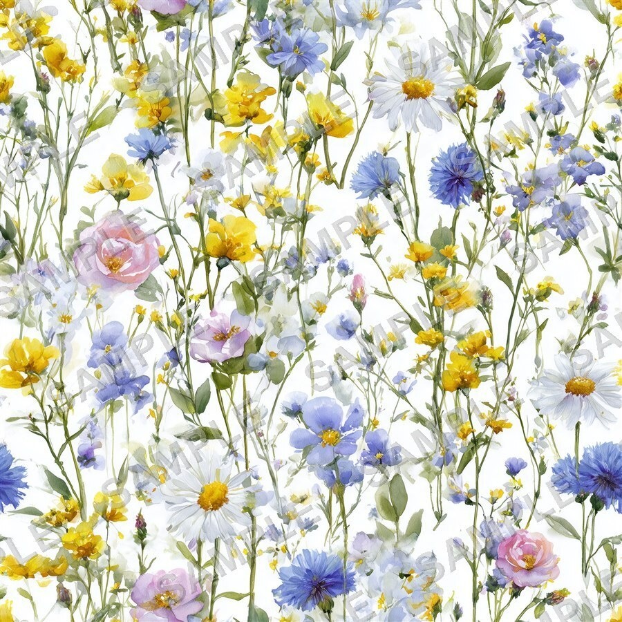 青×ピンクの野花メドウ柄24種│CottageMeadow Vol.1 SkyBlush
