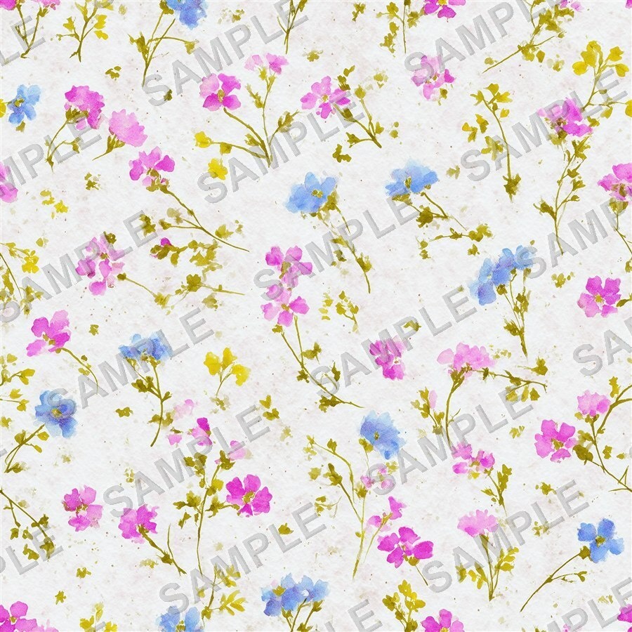 青×ピンクの野花メドウ柄24種│CottageMeadow Vol.1 SkyBlush