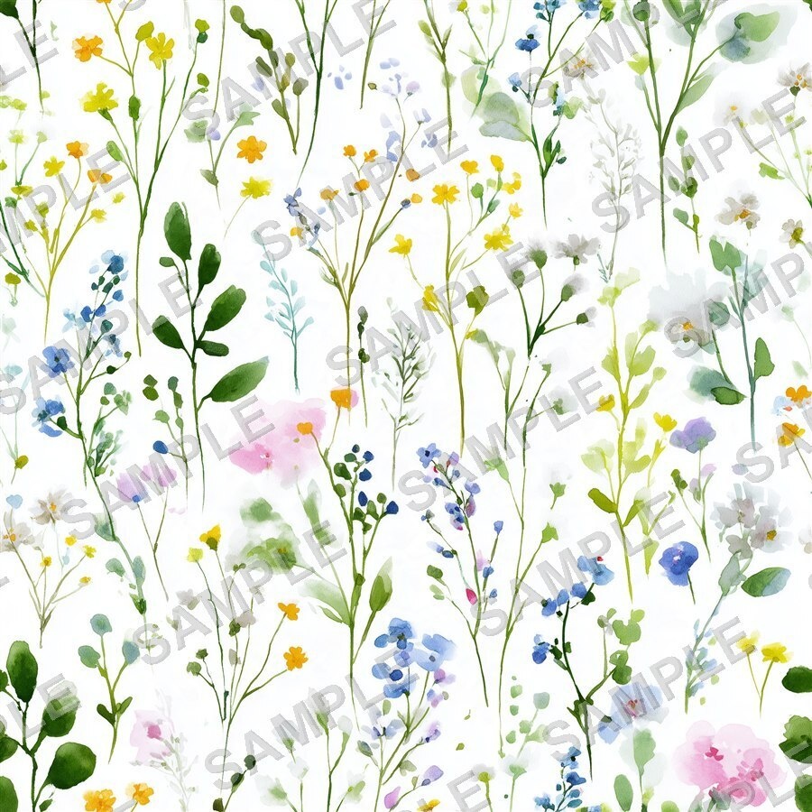 青×ピンクの野花メドウ柄24種│CottageMeadow Vol.1 SkyBlush