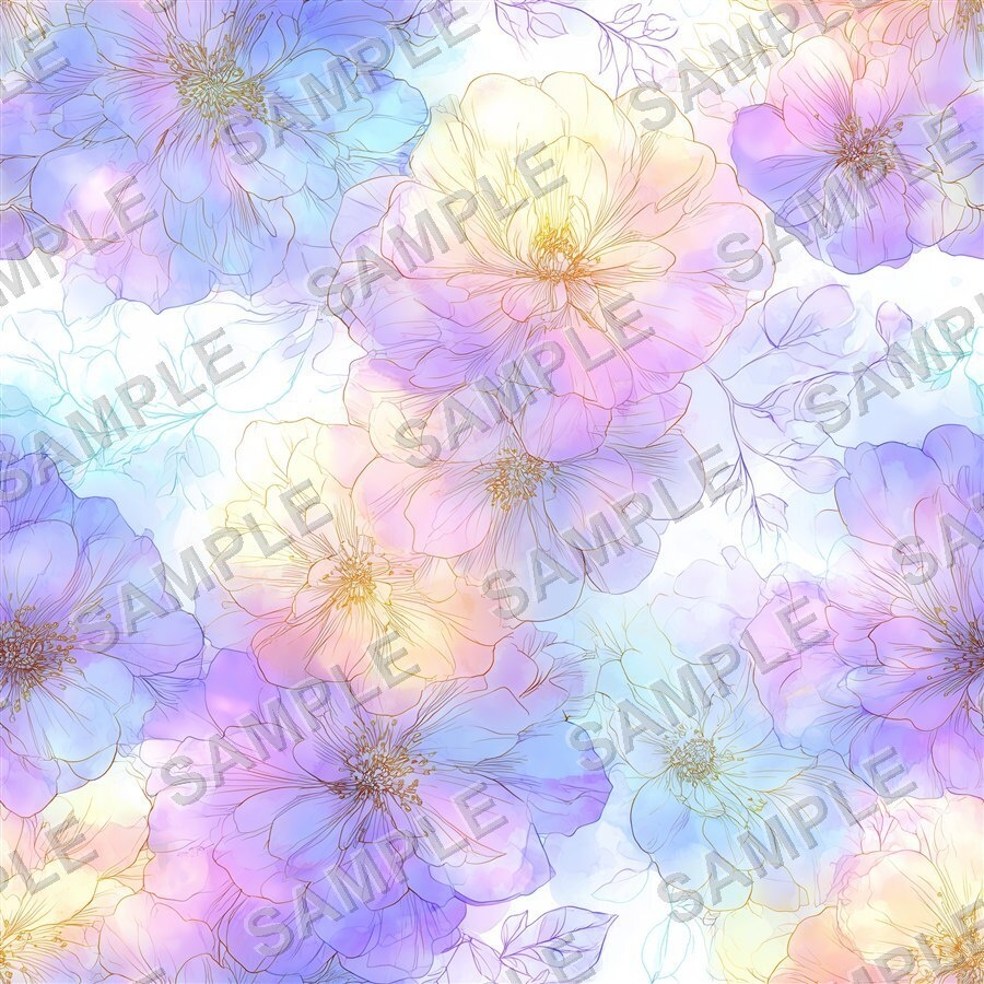 霧がかったブルーの淡い花柄24種|Ethereal Vol.2 MistyBlue