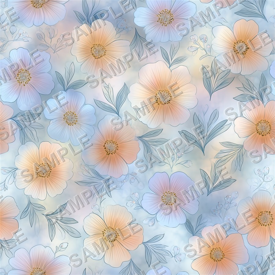 霧がかったブルーの淡い花柄24種|Ethereal Vol.2 MistyBlue