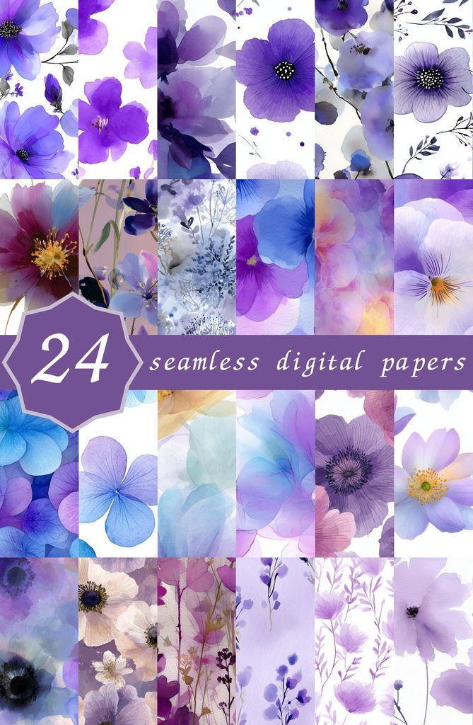 紫がかった淡い花柄24種｜Ethereal Vol.4 VioletHaze