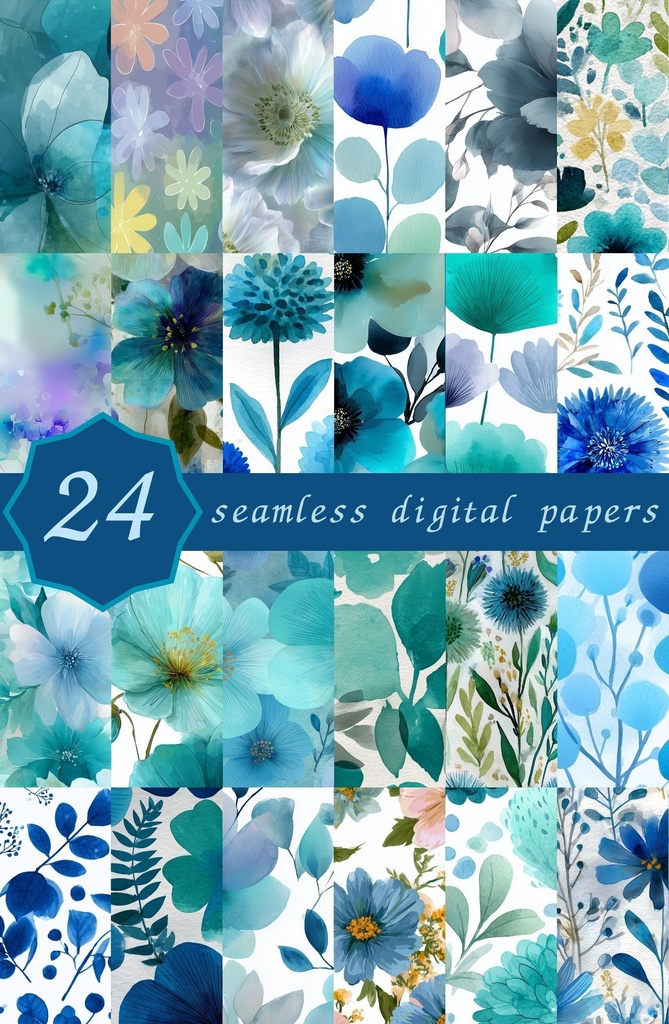 海を思わせる大柄花柄24種｜GardenBloom Vol.2 OceanBlue