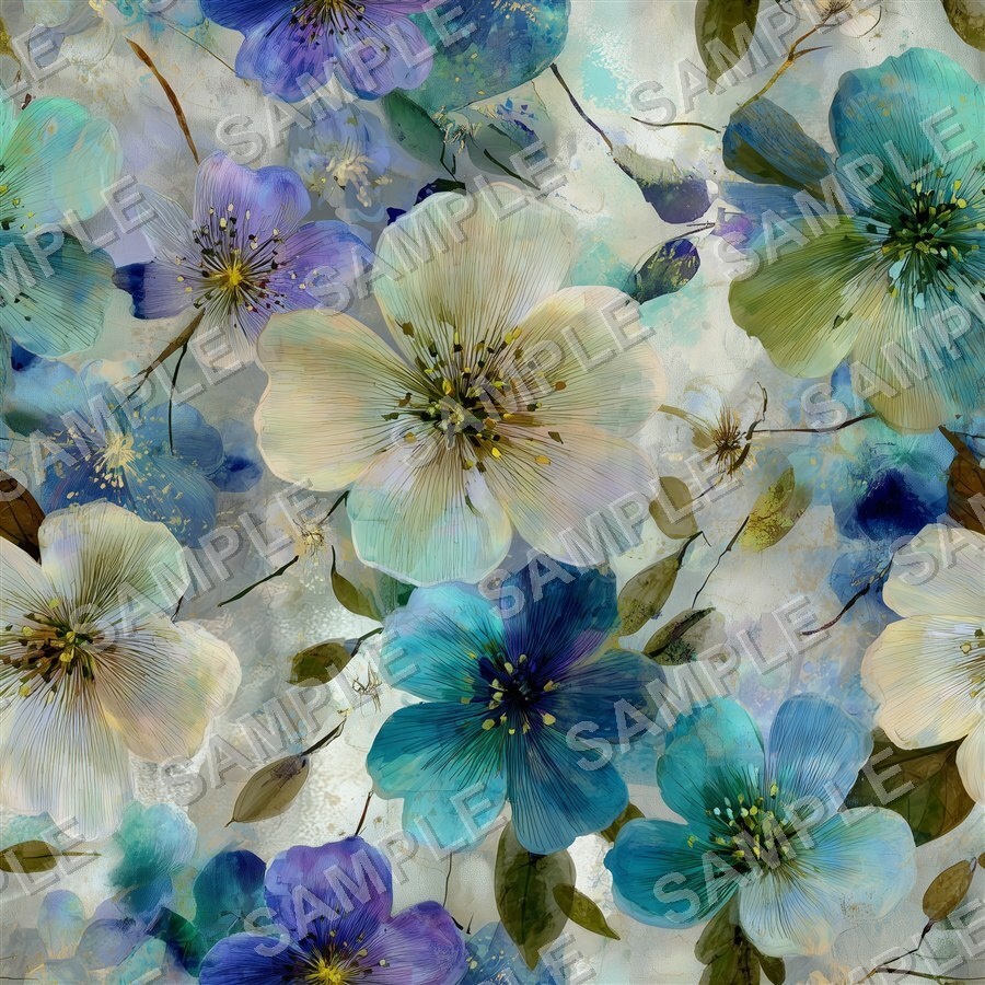 海を思わせる大柄花柄24種|GardenBloom Vol.2 OceanBlue